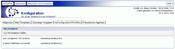 Profildokument Konfiguration in einer VIA Ablage, Reiter VIA Konfiguration/Workflow
