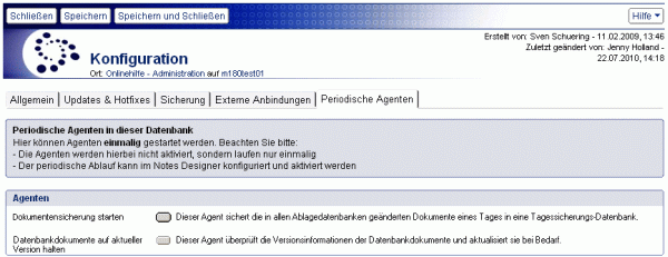Konfigurationsdokument der Admindatenbank - Reiter periodische Agenten