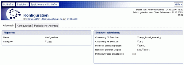 Konfigurationsdokument der Benutzerverwaltung - Reiter Allgemein