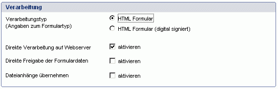 HTML-Formular - Reiter Verarbeitung - Bereich Verarbeitung